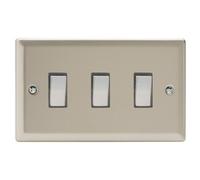Varilight Triple Rocker Light Switch 2-Way Twin Plate - Classic Satin With Chrome Rockers, Xn93D