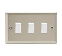 Varilight Triple Rocker Light Switch 2-Way Twin Plate - Classic Satin With White Rockers, Xn93W