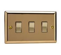 Varilight Triple Rocker Light Switch 2-Way Twin Plate - Classic Victorian Brass With Polished Brass Rockers, Xv93D