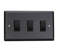 Varilight Triple Light Switch 2-Way Twin Plate - Urban Matt Black With Black Rockers