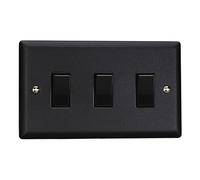 Varilight Triple Light Switch 2-Way Twin Plate - Urban Matt Black With Black Rockers