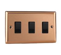 Varilight Triple Rocker Light Switch 2-Way Twin Plate - Urban Polished Copper With Black Rockers, Xy93B.cu