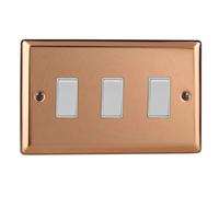 Varilight Triple Rocker Light Switch 2-Way Twin Plate - Urban Polished Copper With White Rocker, Xy93W.cu