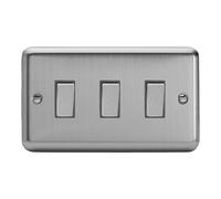 Varilight Rocker Switch XS93D - 3-Gang 2-Way Twin Plate - Matt Chrome with Brushed Steel Rockers
