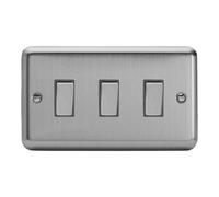 Varilight Triple Rocker Light Switch 2-Way Twin Plate - Value Matt Chrome With Brushed Steel Rockers, Xs93D