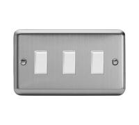 Varilight Triple Rocker Light Switch 2-Way Twin Plate - Value Matt Chrome With White Rockers, XS93W