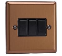 Varilight Triple Rocker Light Switch 2-Way - Urban Brushed Bronze With Black Rockers, Xy3B.bz