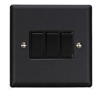Varilight Rocker Switch 3-Gang 10A 1- or 2-Way – Matt Black with Black Rockers