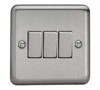 Varilight 3-Gang Rocker Switch XS3D – Classic Triple 2-Way, Matt Chrome with Brushed Steel Rockers
