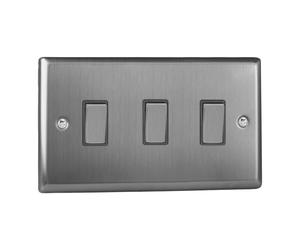 Varilight Triple Rocker Light Switch 2Way Twin Plate Classic Brushed Steel W...