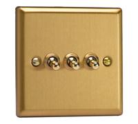 Varilight XBT3 Triple Toggle Switch, 10A, 3-Gang, 2-Way, Classic Brushed Brass