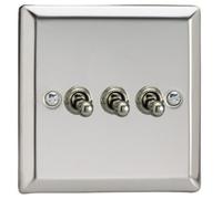 Varilight Triple Toggle Light Switch 2-Way - Classic Mirror Chrome With Chrome Toggles, Xct3