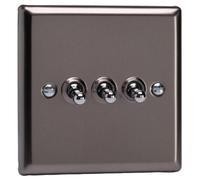 Varilight Triple Toggle Light Switch 2-Way - Classic Pewter With Chrome Toggles, Xrt3