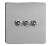 Varilight 3 Gang 10A 1 Or 2 Way Toggle Switch In Brushed Steel