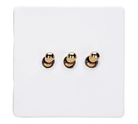 Varilight Triple Toggle Light Switch 2-Way - Screwless Primed With Polished Brass Toggles, XDYT3VS.PD