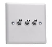 Varilight Triple Toggle Light Switch 2-Way - Urban Chalk White With Chrome Toggles, Xyt3.cw