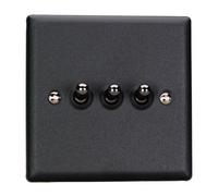 Varilight 3-Gang Toggle Switch 10A 1- or 2-Way Matt Black with Iridium Toggles