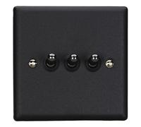 Varilight 3-Gang Toggle Switch 10A 1- or 2-Way Matt Black with Iridium Toggles