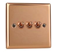 Varilight Triple Toggle Light Switch 2-Way - Urban Polished Copper With Raw Copper Toggles, Xyt3.cu