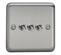Varilight 3-Gang 10A 1- or 2-Way Toggle Light Switch Matt Chrome XST3