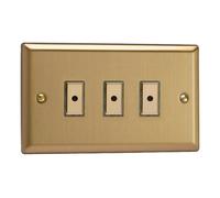 Varilight Triple V-Pro Multi-Point Led Dimmer 3 X 0-100W - Classic Brushed Brass With Polished Brass Buttons, Jbe103