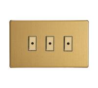 Varilight Triple V-Pro Multi-Point Led Dimmer 3 X 0-100W - Screwless Brushed Brass With Polished Brass Buttons, Jdbe103S