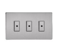 Varilight Triple V-Pro Multi-Point LED Dimmer 3 x 0-100W - Screwless Brushed Steel With Brushed Steel Buttons