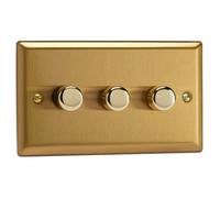 Varilight Triple V-Pro Rotary 2-Way Led Dimmer 3 X 0-120W - Classic Brushed Brass With Polished Brass Knob, Jbdp303