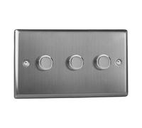 Varilight JTDP303 Classic Brushed Steel 3 Gang 2-Way Push On/Off LED Dimmer 0-120W V-Pro
