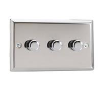 Varilight Triple V-Pro Rotary 2-Way Led Dimmer 3 X 0-120W - Classic Mirror Chrome With Polished Chrome Knob, Jcdp303