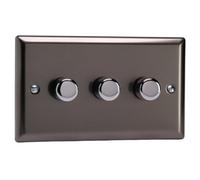 Varilight Triple V-Pro Rotary 2-Way Led Dimmer 3 X 0-120W - Classic Pewter With Polished Chrome Knob, Jrdp303