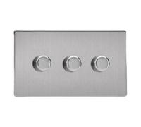 Varilight Triple V-Pro Rotary 2-Way Led Dimmer 3 X 0-120W - Screwless Brushed Steel With Brushed Steel Knob, Jdsdp303S