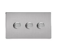 Varilight Rotary LED Dimmer JDSDP303S - 3-Gang 2-Way Push-On/Off TwinPlate, 3x0-120W, Brushed Steel