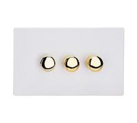 Varilight Triple V-Pro Rotary 2-Way Led Dimmer 3 X 0-120W - Screwless Primed Ready To Paint With Polished Brass Knob Jdydp303Vs.pd