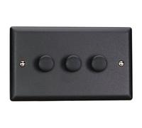Varilight Triple V-Pro Rotary 2-Way Led Dimmer 3 X 0-120W - Urban Matt Black With Matt Black Knob, Jydp303.mb