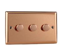 Varilight Triple V-Pro Rotary 2-Way Led Dimmer 3 X 0-120W - Urban Polished Copper With Polished Copper Knob, Jydp303.cu