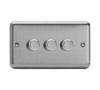 Varilight Triple V-Pro Rotary 2-Way Led Dimmer 3 X 0-120W - Value Matt Chrome With Brushed Steel Knob, Jsdp303