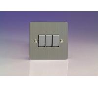 Varilight Ultra Flat Plate Brushed Chrome Metal Inserts 3 Gang 2 Way 10A Light Switch Xfs3D