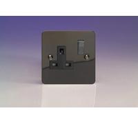Varilight Ultra Flat Plate Iridium Black 1-Gang 13A Switched Plug Socket Black Insert Xfi4Db