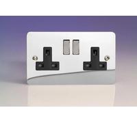 Varilight Ultra Flat Plate Polished Chrome Black & Metal Inserts 2-Gang 13Amp Plug Socket Xfc5Db