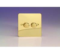 Varilight Ultraflat Polished Brass 2 Gang 2-Way Dimmer 1-10 Leds Light Switch