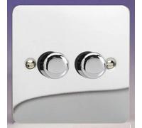 Varilight Ultraflat V-Pro Polished Chrome 2-Gang 2 Way 0-120W Push-On/off Rotary Led Dimmer