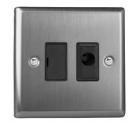 Varilight Unswitched Fused Spur with Flex Outlet - Classic Brushed Steel with Black Insert, XT6UFOB