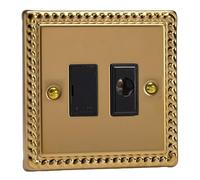 Varilight 13A Unswitched Fused Spur + Flex Outlet Classic Georgian Brass with Black Insert