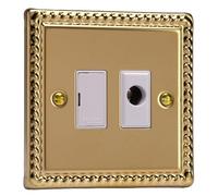 Varilight 13A Unswitched Fused Spur + Flex Outlet Classic Georgian Brass with White Insert