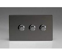 Varilight V-Com 3-Gang 2-Way Push-On/Off Rotary LED Dimmer 3 x 15-180W (max 24 LEDs) (Twin Plate) Iridium KDIDP183S
