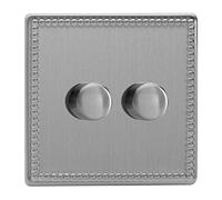 Varilight V-Pro Screwless Jubilee Brushed Steel 2 Gang LED Trailing Edge Dimmer Switch 1 or 2 Way