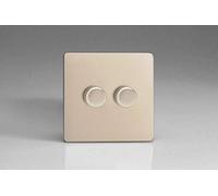 Varilight V-Pro Screwless Satin Chrome 2 Gang LED Trailing Edge Dimmer Switch 1 or 2 Way