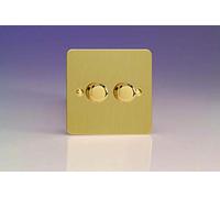 Varilight V-Pro Ultra Flat Brushed Brass 2 Gang LED Trailing Edge Dimmer Switch 1 or 2 Way