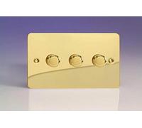 Varilight V-Pro Ultra Flat Polished Brass 3 Gang LED Trailing Edge Dimmer Switch 1 or 2 Way